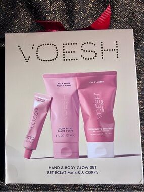 VOESH Hand & Body Glow Set 3-Pc Set - Exfoliate, Hydrate & Radiate - New in Box